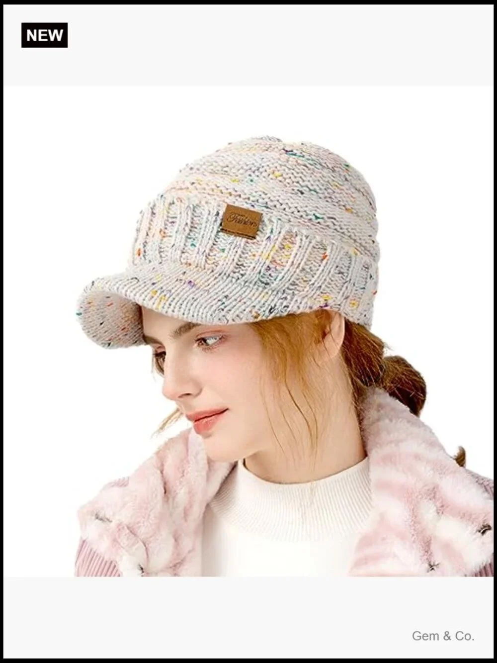 Women's Knit Beanie Hat with Visor - Warm Stretch Winter Hat